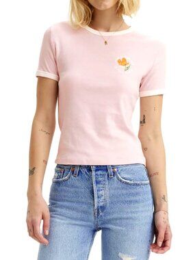 NWOT Levi's Women's cotton crew neck short sleeve Graphic T-Shirt, Chalk pink, L